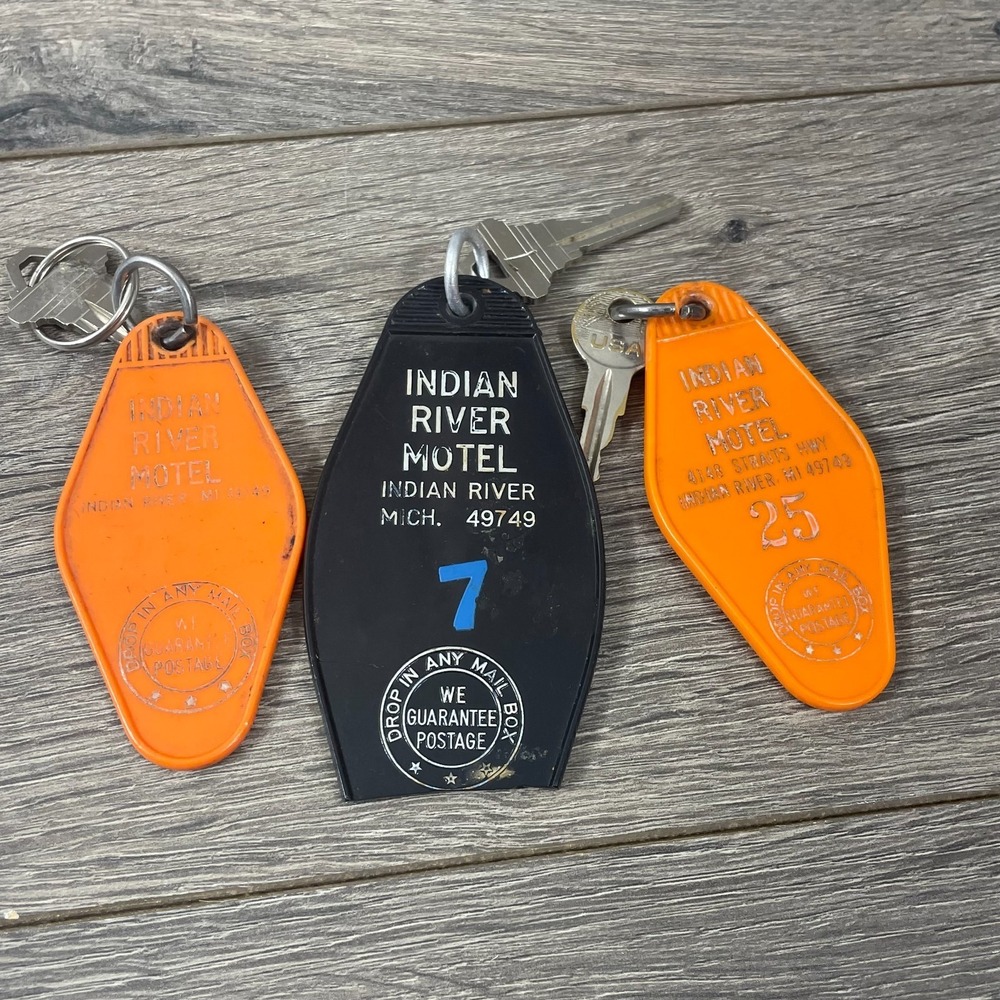 Vintage Motel Key Fob Chains Indian River Michigan Retro 70s 80s 90s Up North